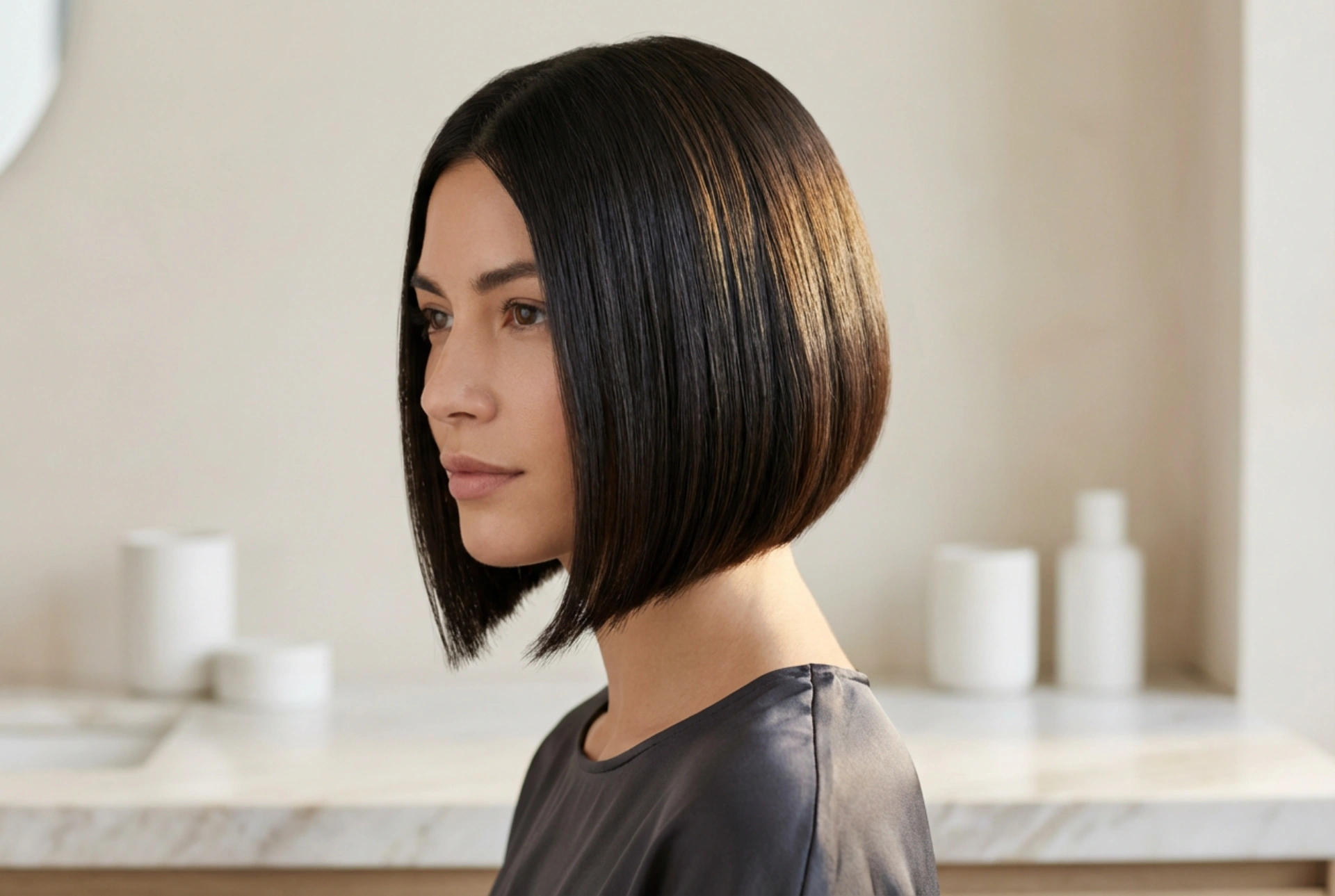 Asymmetrisk bob: frisure og styling med glans, trin for trin
