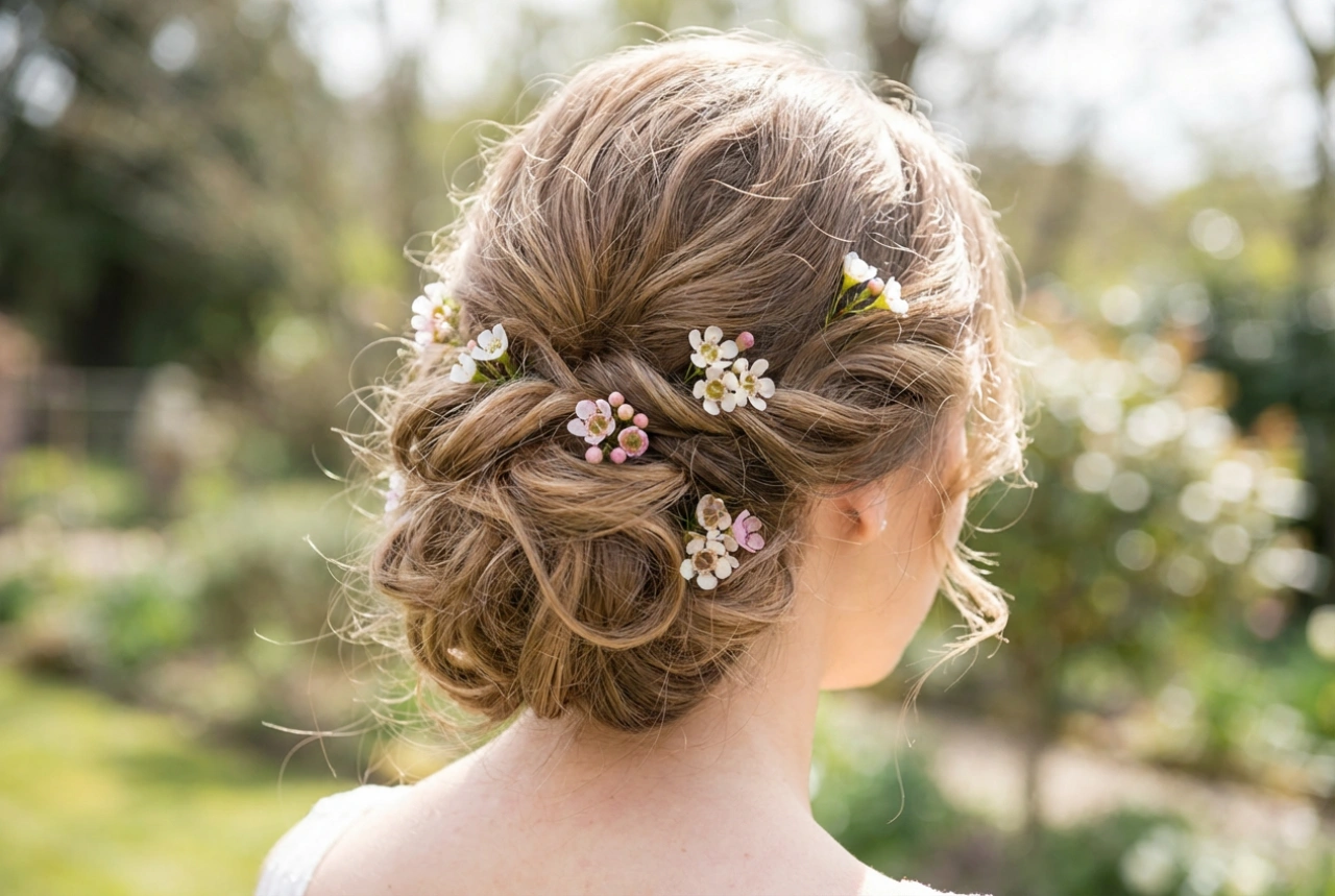 Frisure til blomsterkrans: Elegante opsætninger, bløde bølger og beskyttelse af blomsterne