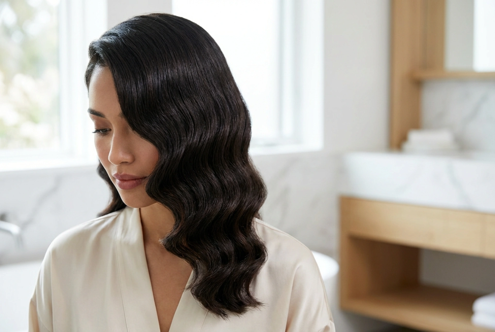 Frisure i 1920'er-stil: vandbølger, sideskilning og en skinnende finish