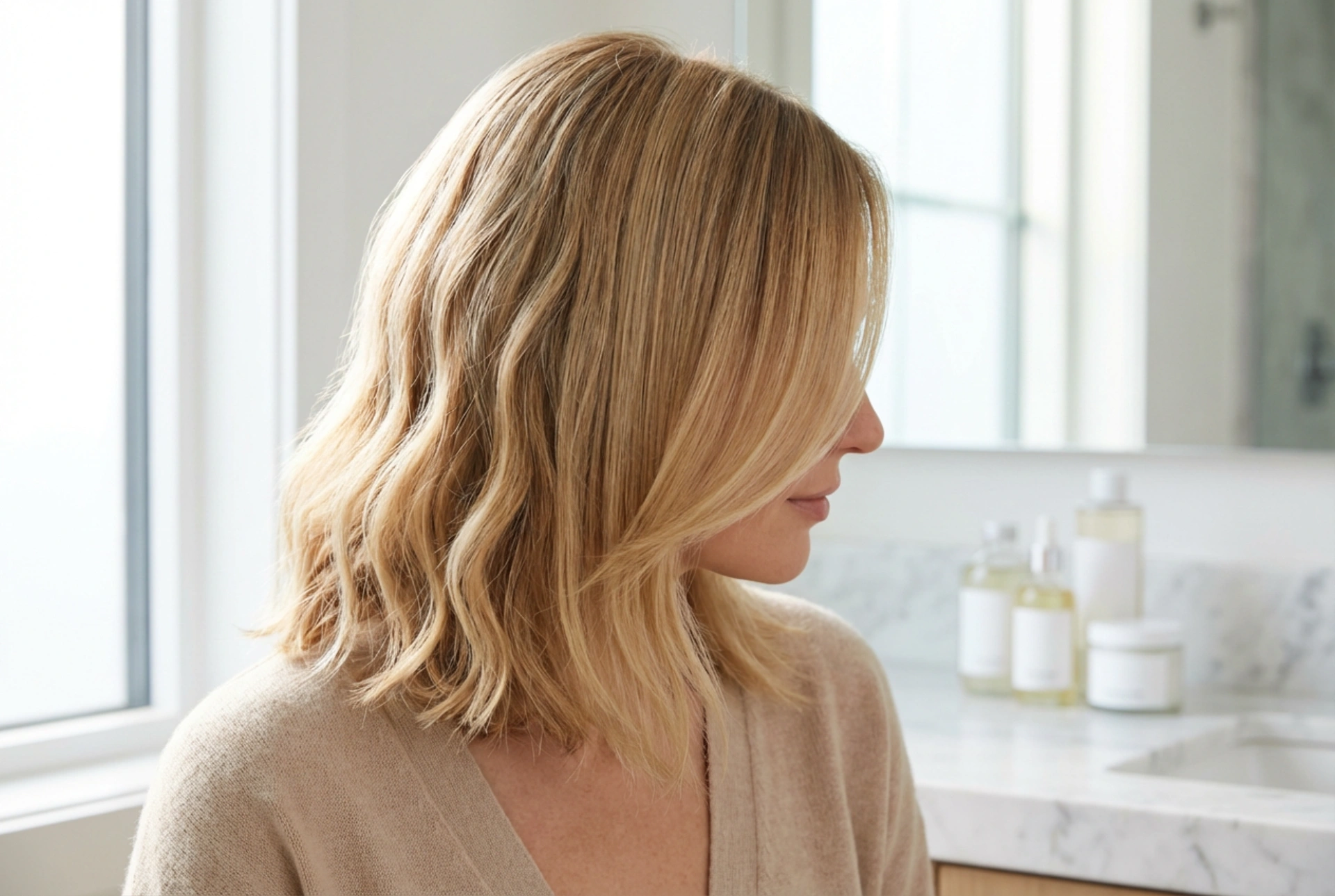 Mellemlangt etageklippet hår: Teknikker til glat styling og bløde bølger