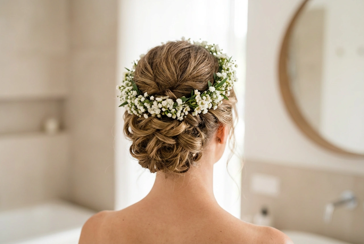 Brudefrisure med blomsterkrans: forberedelse af håret og stabile opsætninger