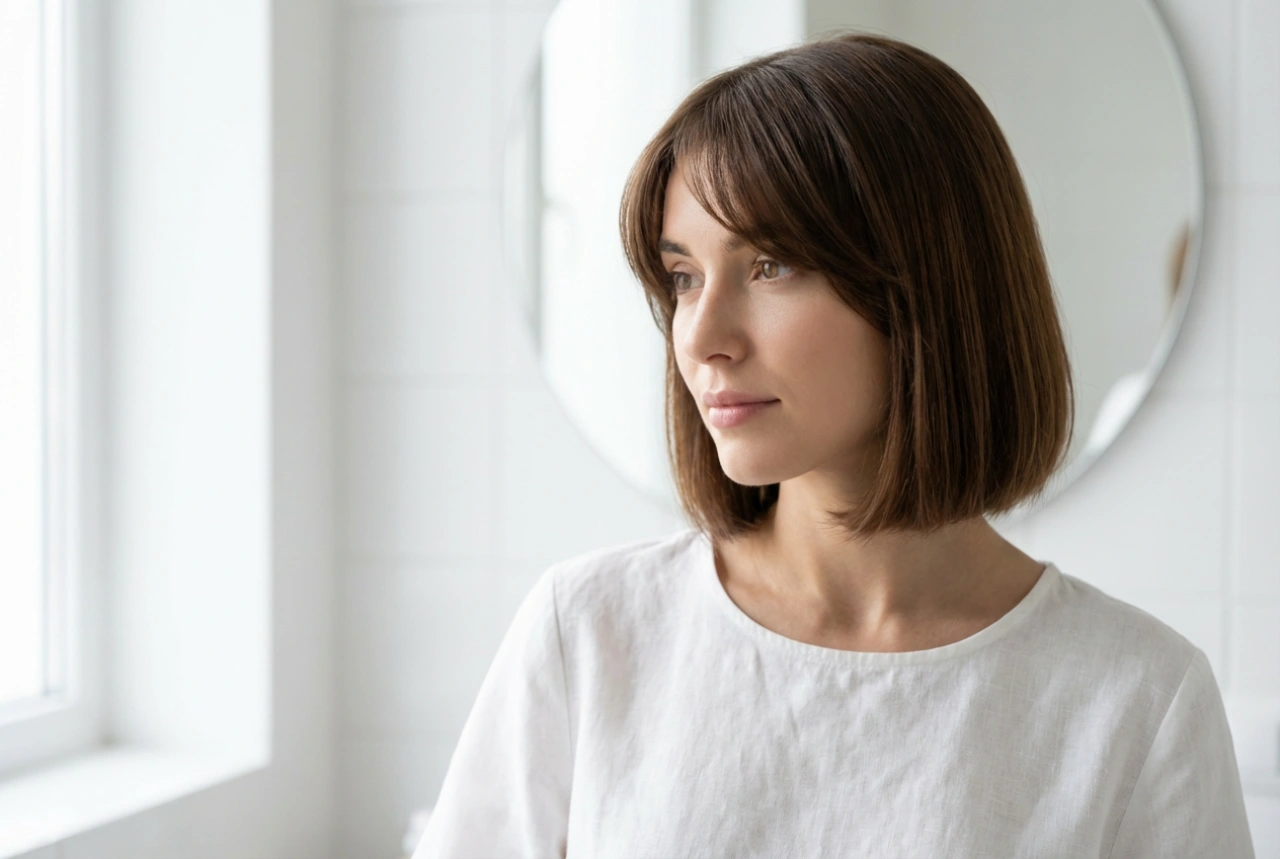 Halvlangt bob-hår med pandehår: Sådan styler du det til hverdag