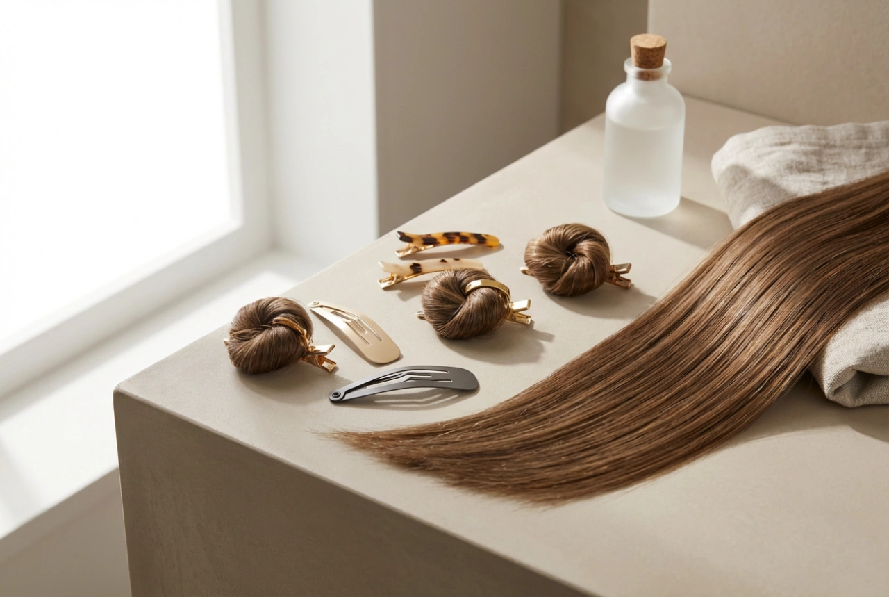 Mode med frisurer fra 90'erne: glatte lokker, miniknuder og hårspænder