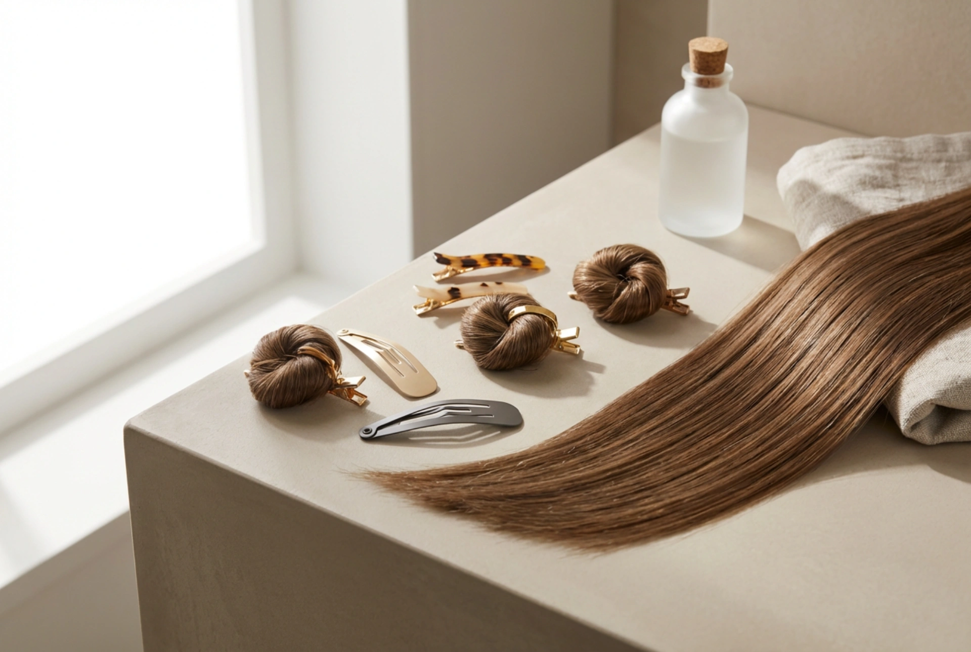 Mode med frisurer fra 90'erne: glatte lokker, miniknuder og hårspænder