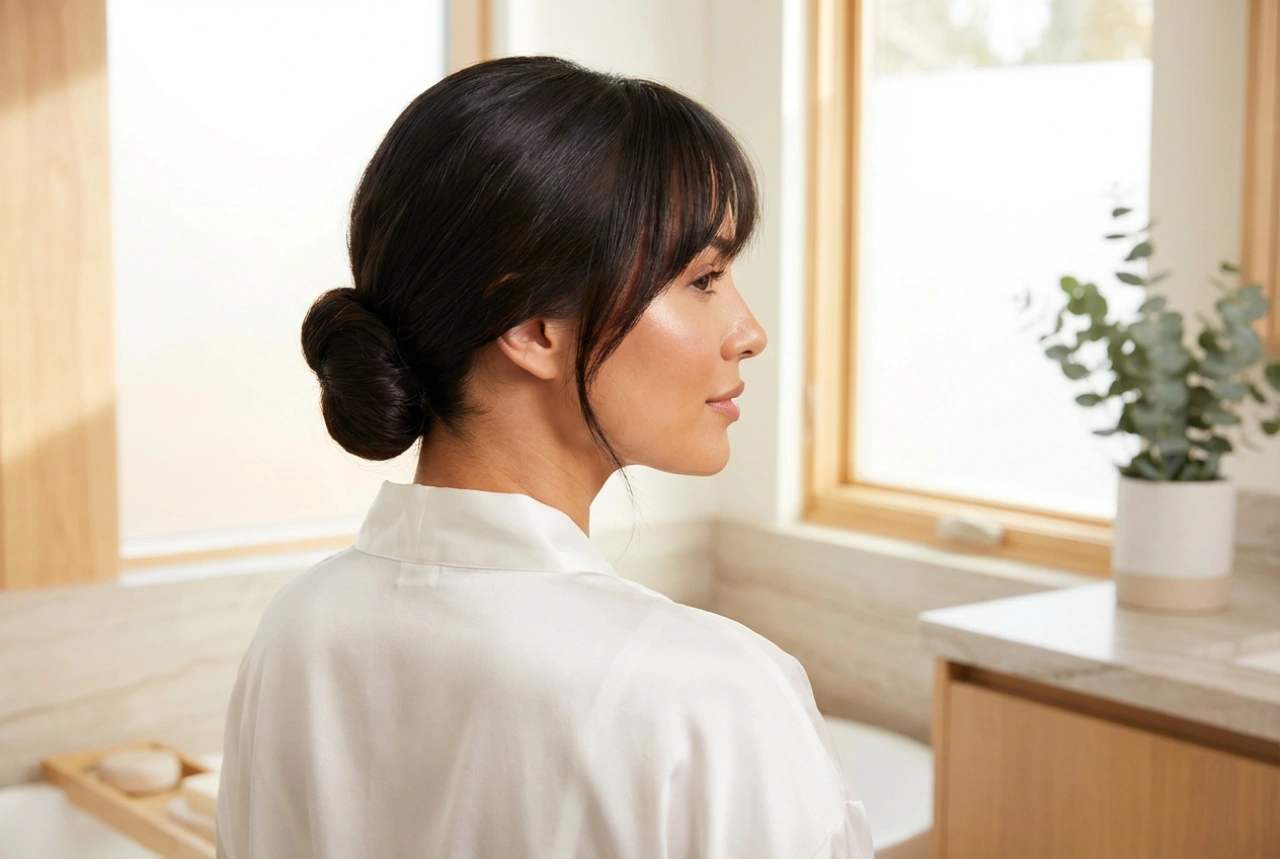 Knold med pandehår: Sådan balancerer du volumen foran med en glat opsætning bagpå