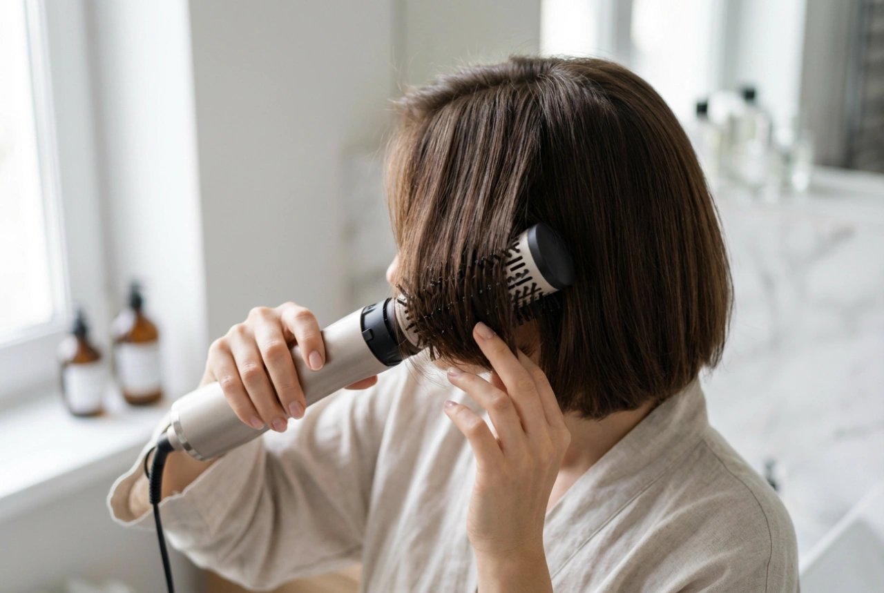 Roterende varmluftsbørste til kort hår: styling helt ved rødderne