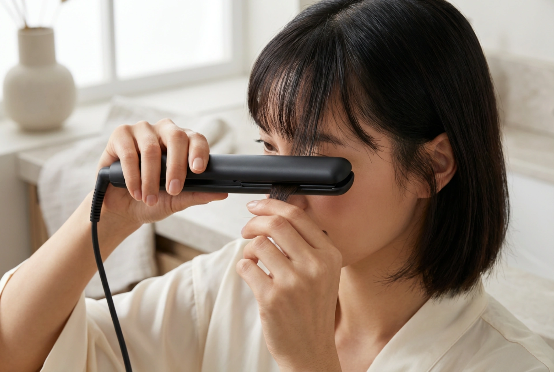 Mini glattejern til kort hår: præcision på pandehår og babyhår