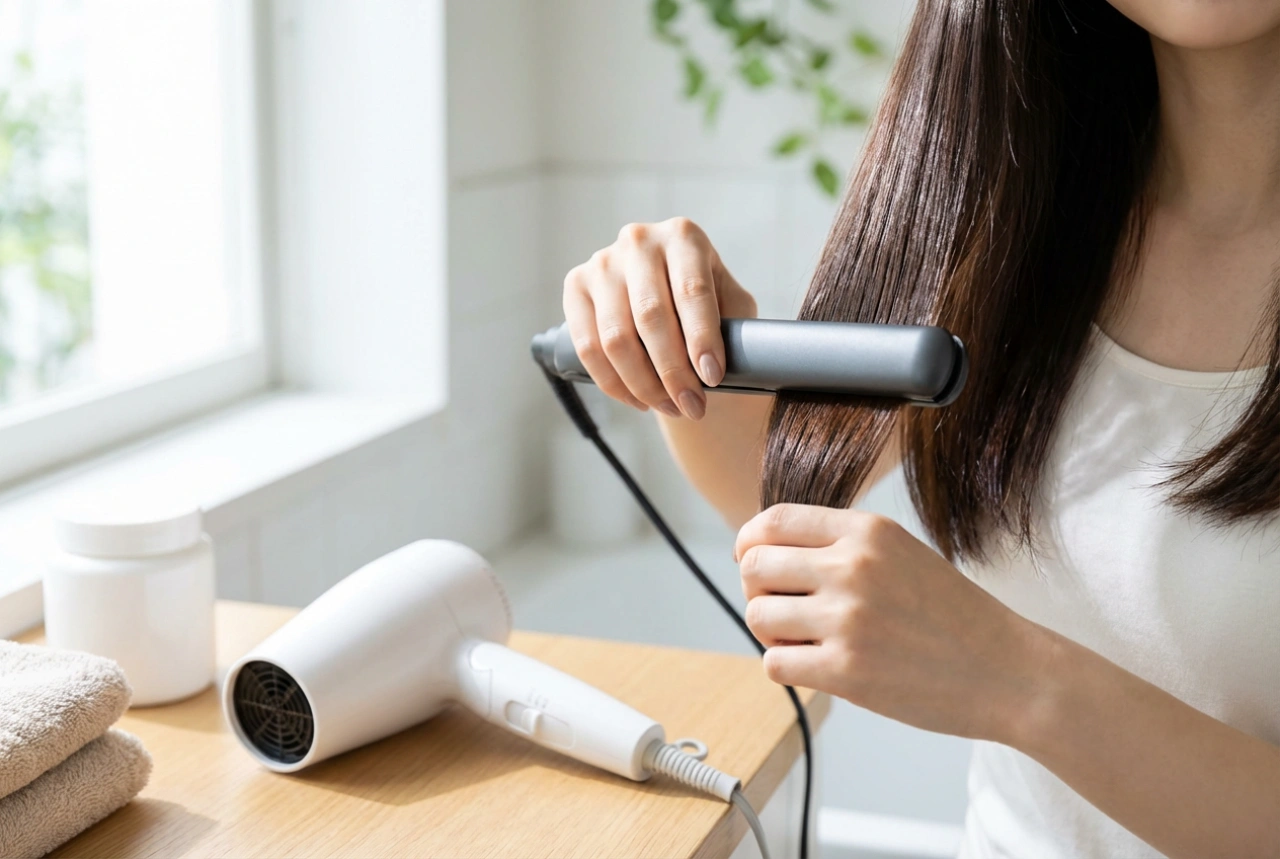 Hårtørrer og glattejern i en duo: en stylingplan for sund glans