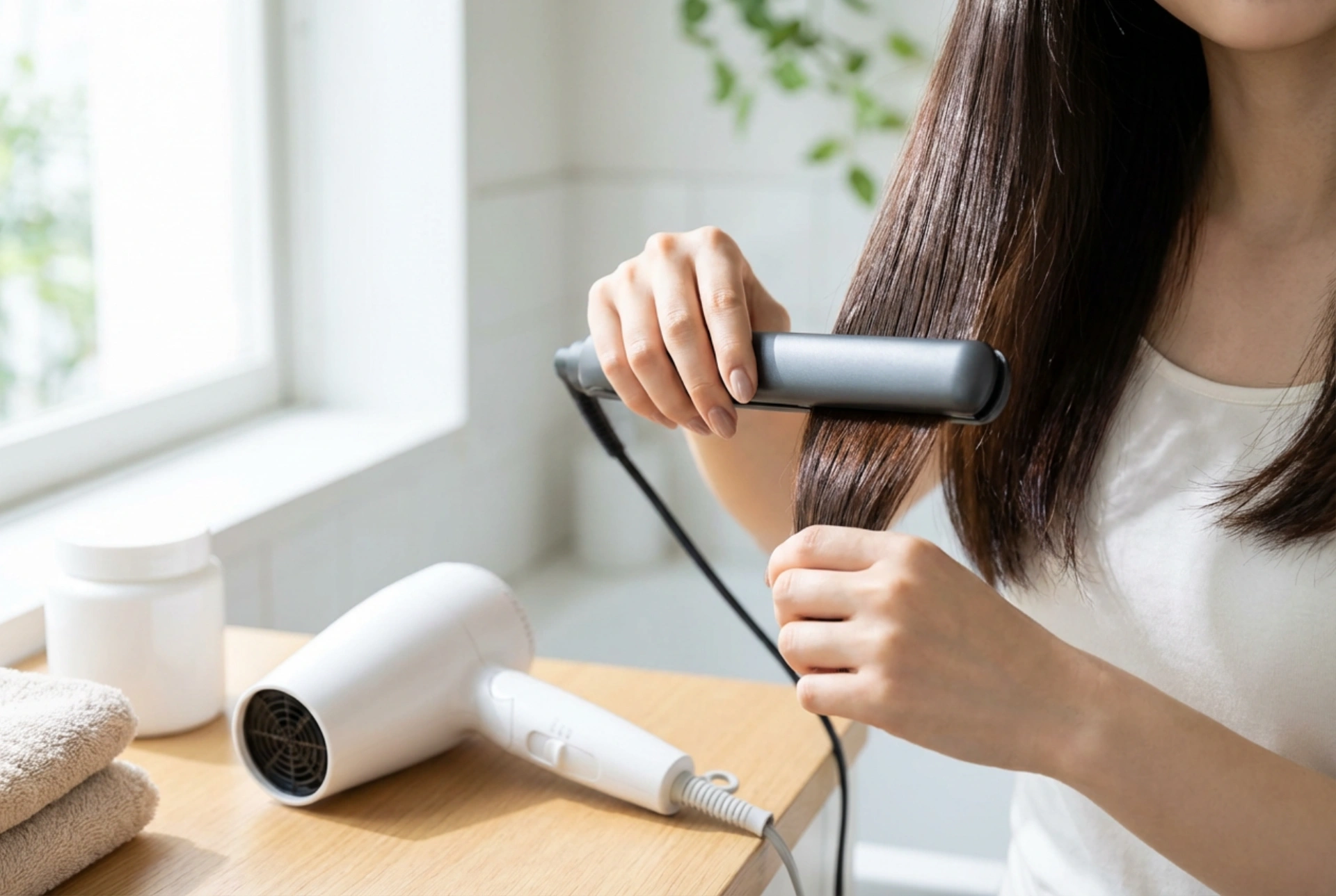 Hårtørrer og glattejern i en duo: en stylingplan for sund glans