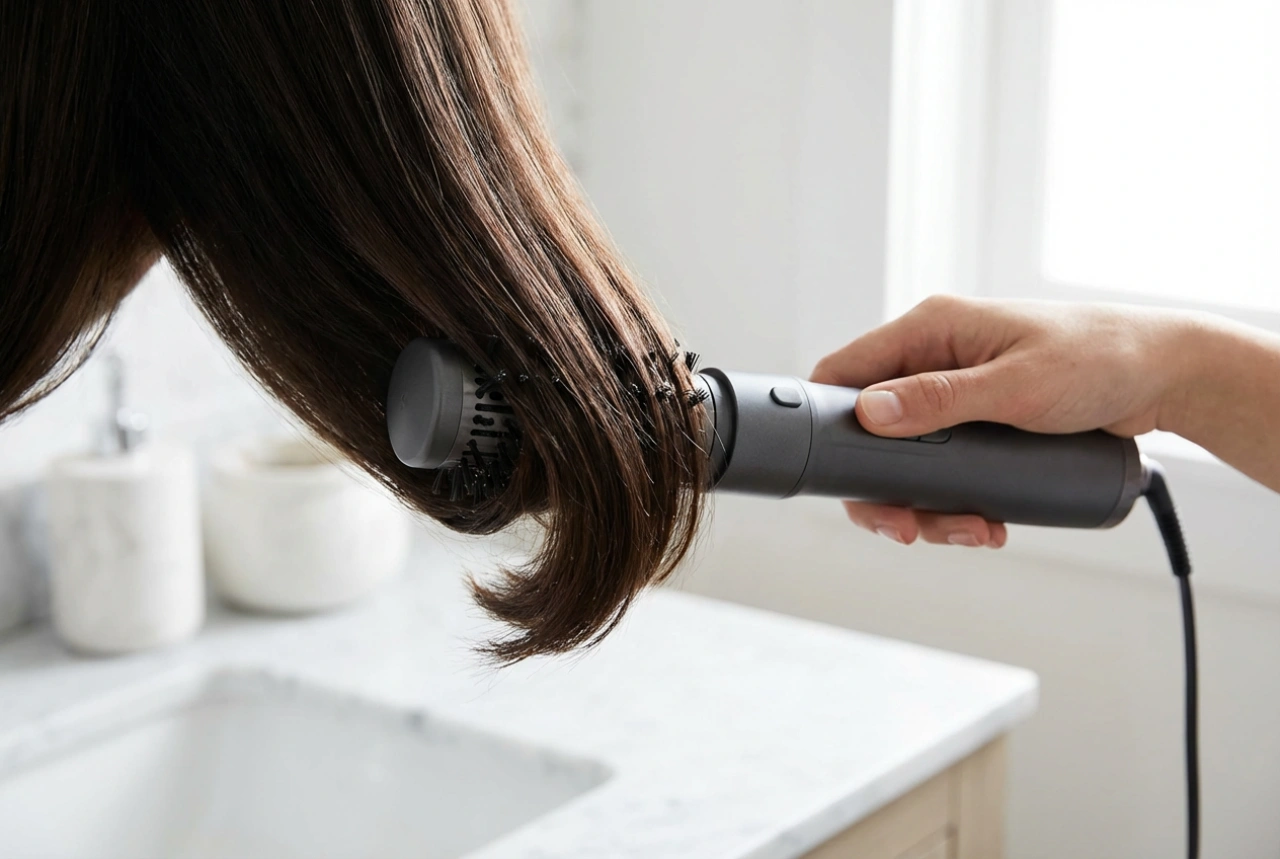 Roterende varmluftsbørste med ionisering: glatte lokker og spidser