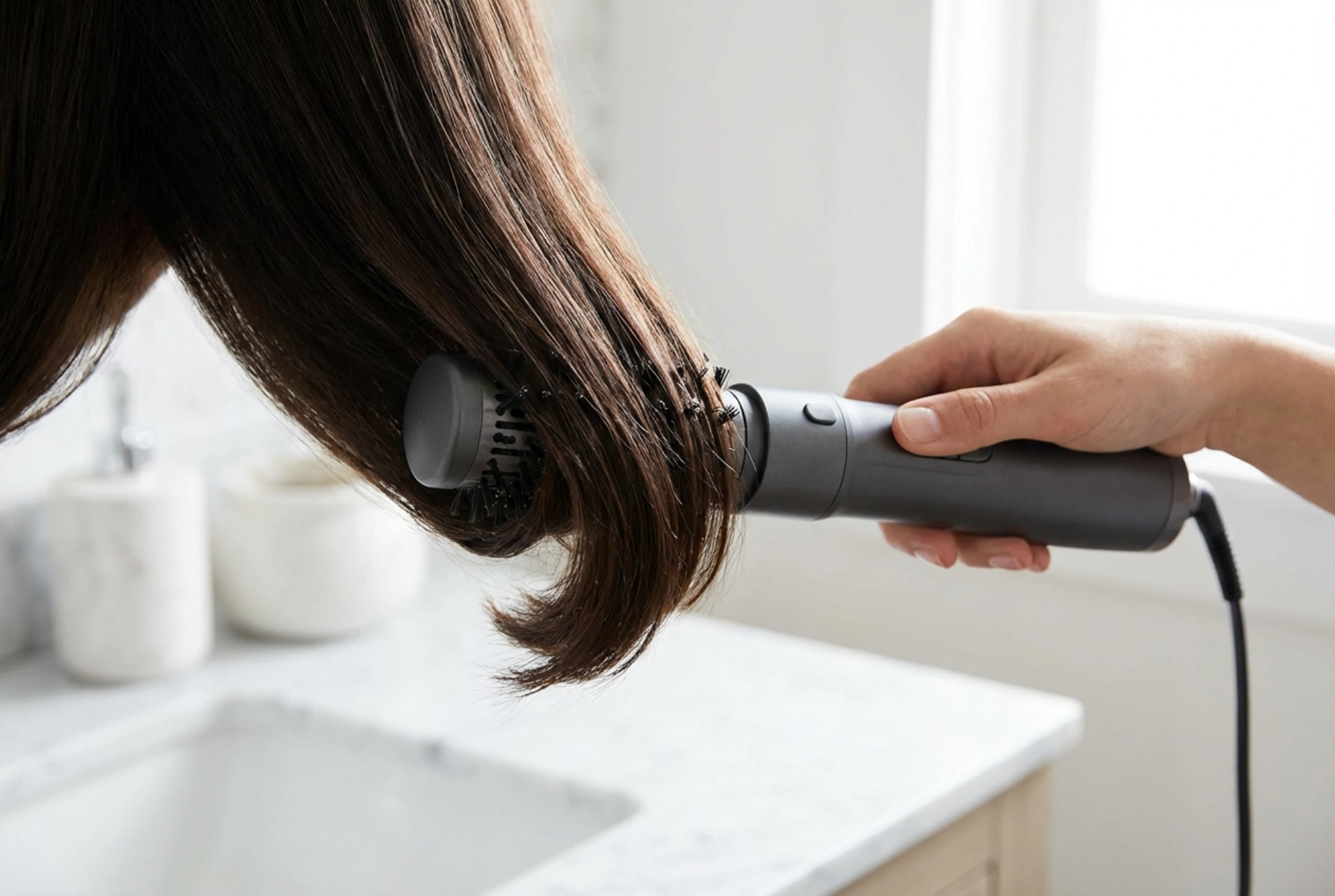 Roterende varmluftsbørste med ionisering: glatte lokker og spidser