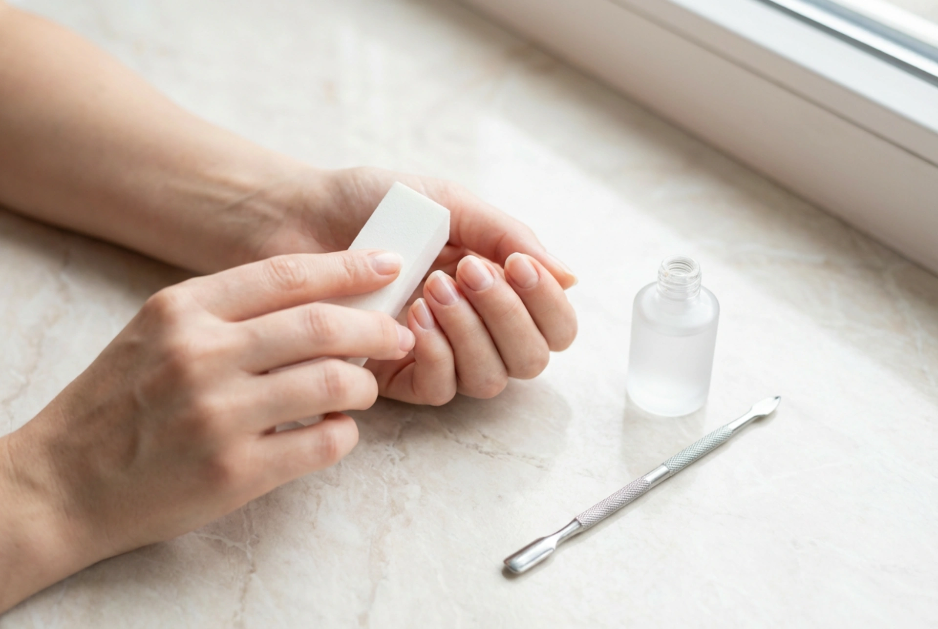 Hybrid manicure fra bunden: Forberedelse af neglepladen og påføring