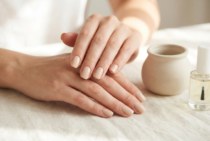Beige hybridnegle uden striber: valg af nuance, dækning og finish