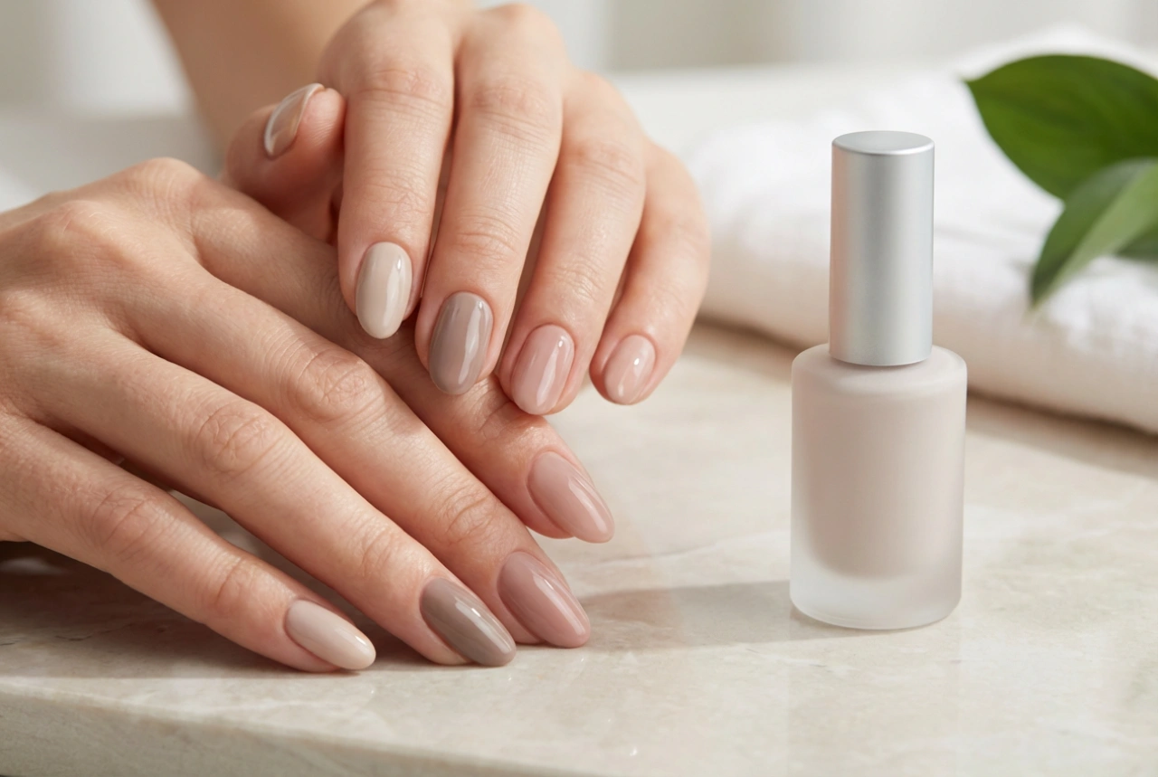 Naturlige hybridnegle: Nude-nuancer, tyndt lag og en skinnende finish