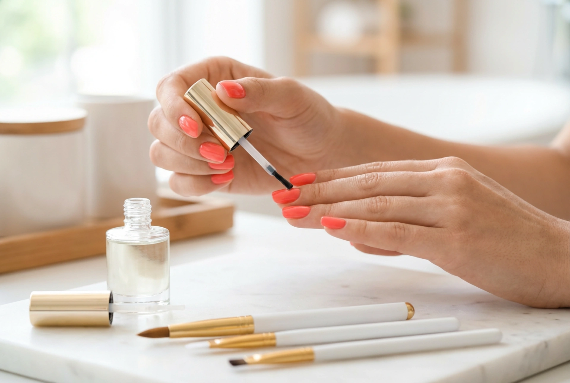Lys hybridmanicure uden striber: forberedelse af neglepladen og påføring