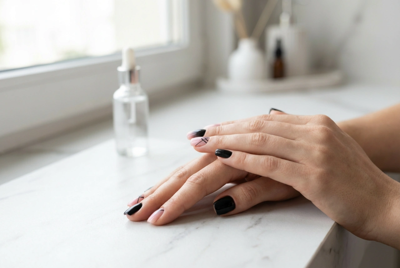 Sorte og lyserøde negle: kontraster, ombre og enkle designs