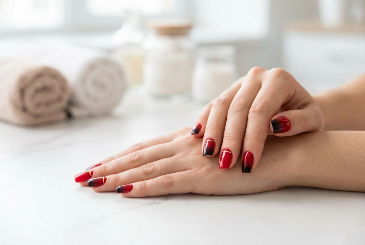 Røde og sorte negle: farvekombinationer, ombre og dekorationer
