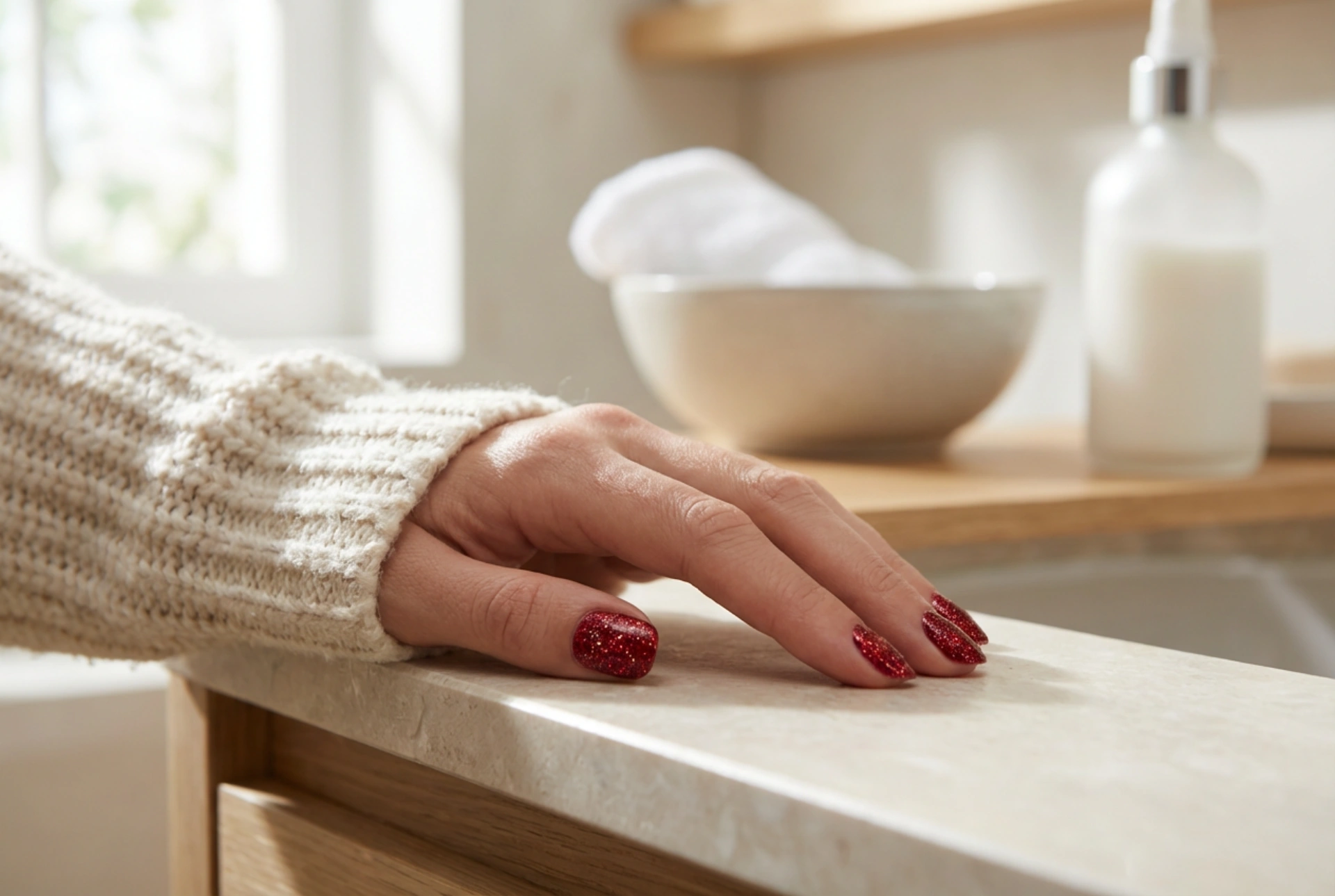Røde glitrende negle: Sådan påfører du glitter, så det holder længere