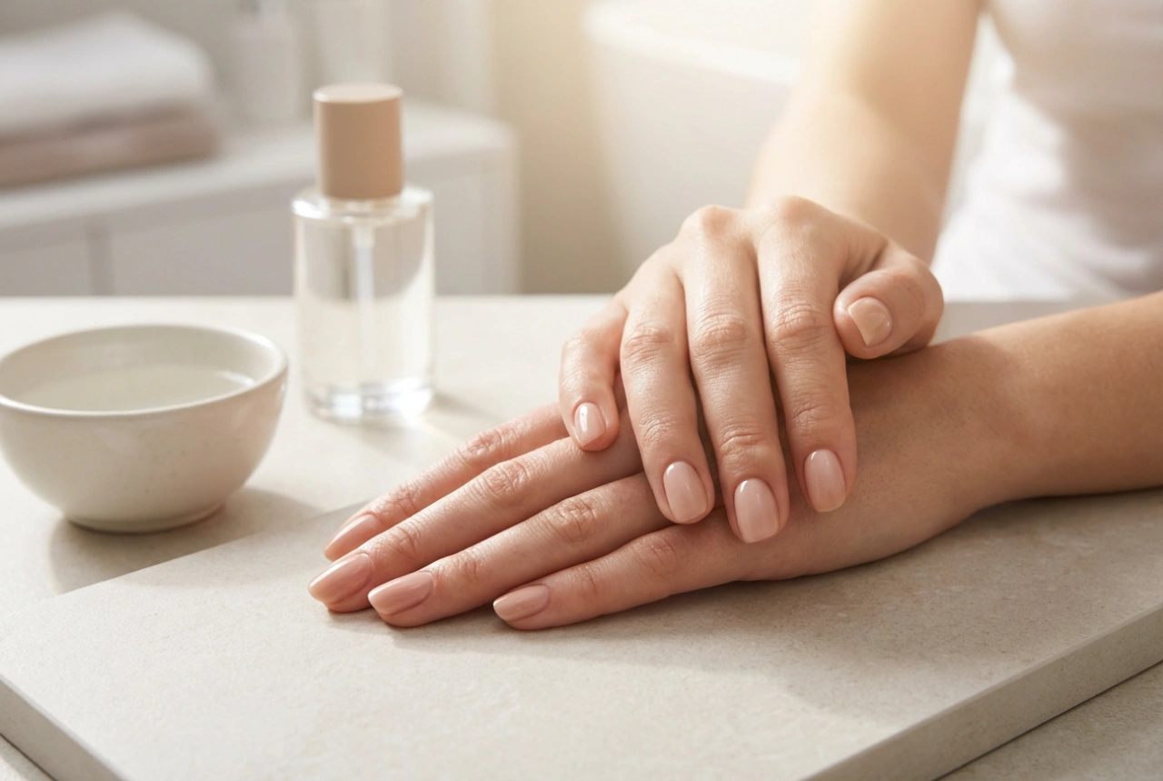 Nude hybridnegle: valg af nuance, perfekt neglebåndslinje og glans