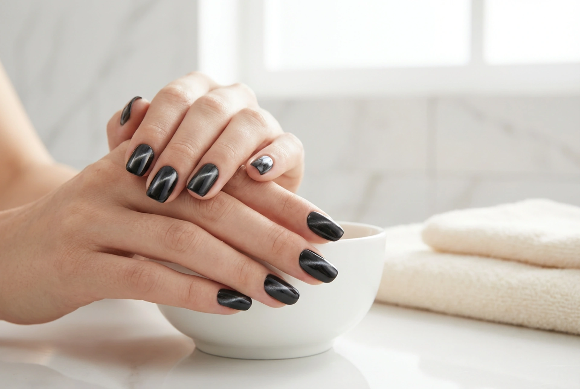 Sorte cat eye-negle: Sådan placerer du den magnetiske linje og fastholder effekten