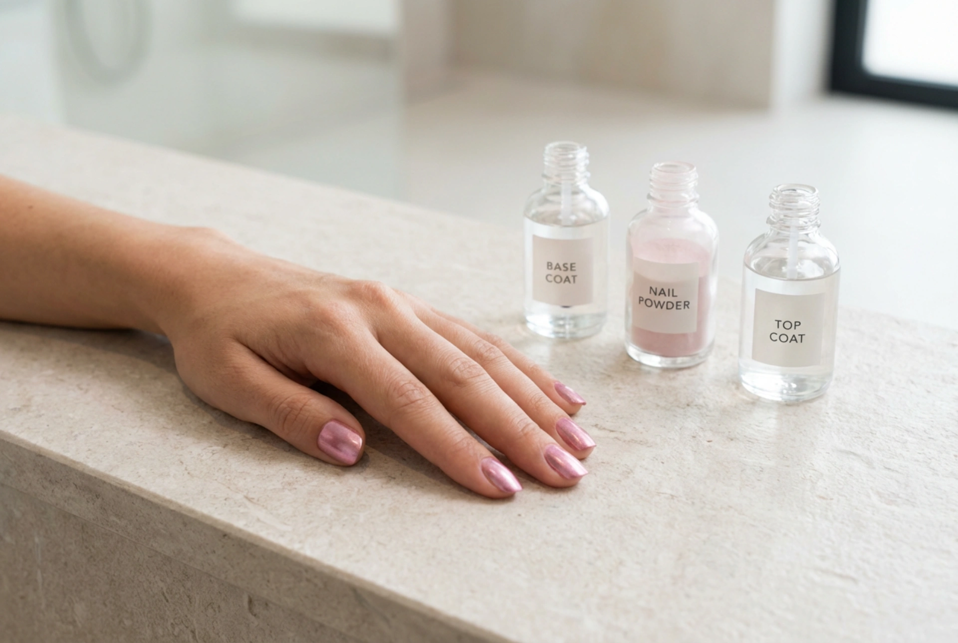 Metalliske Lyserøde Negle Trin for Trin: Base Coat, Pulver og Top Coat
