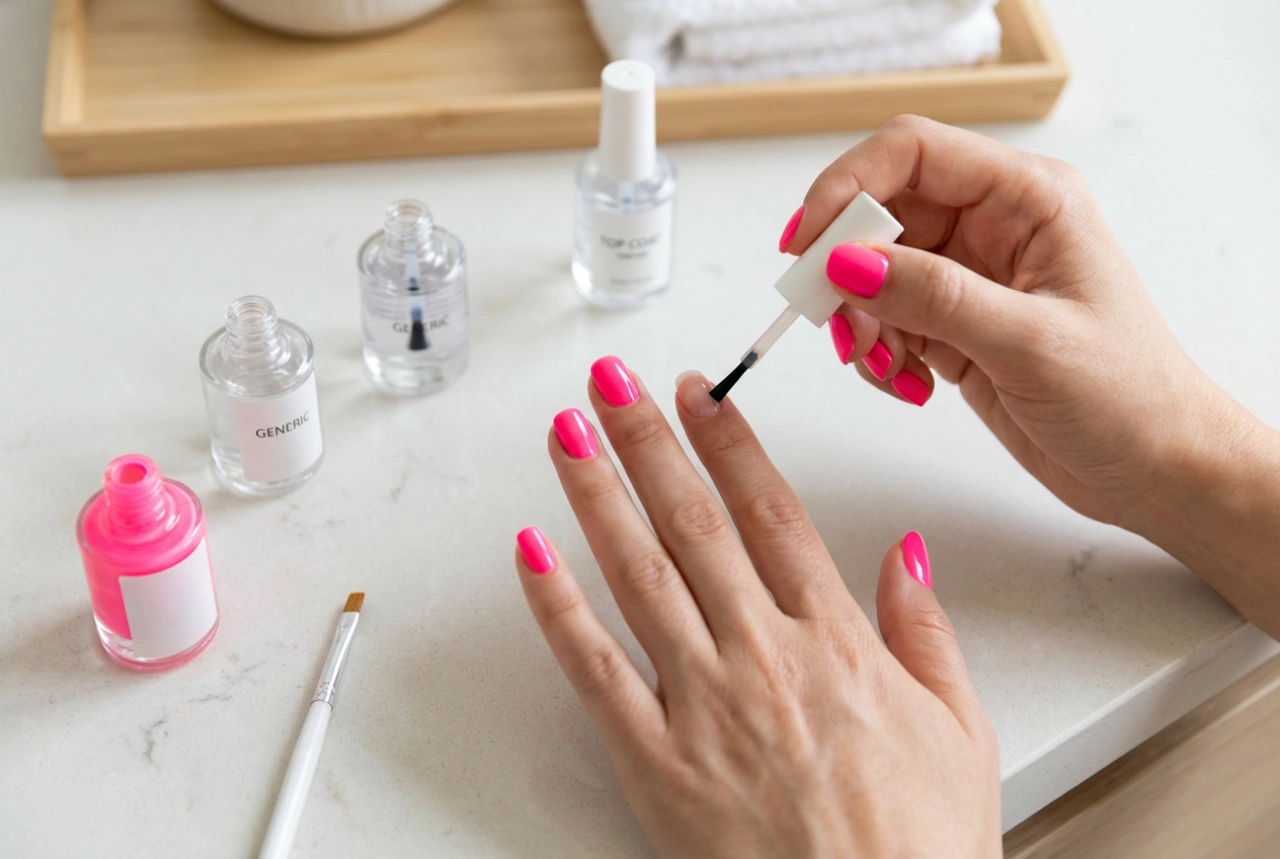 Neonpink negle trin for trin: base coat, farvelag og top coat