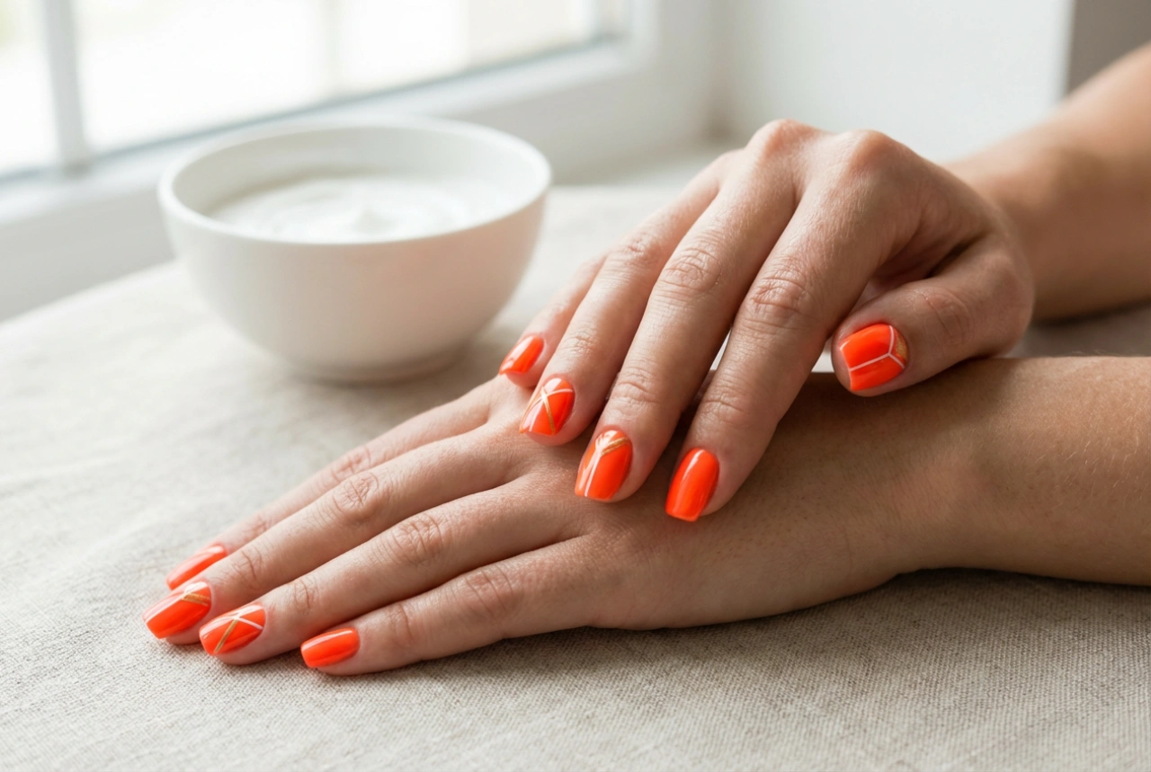 Orange neonnegle: Sådan kombinerer du dem med hvid og guld