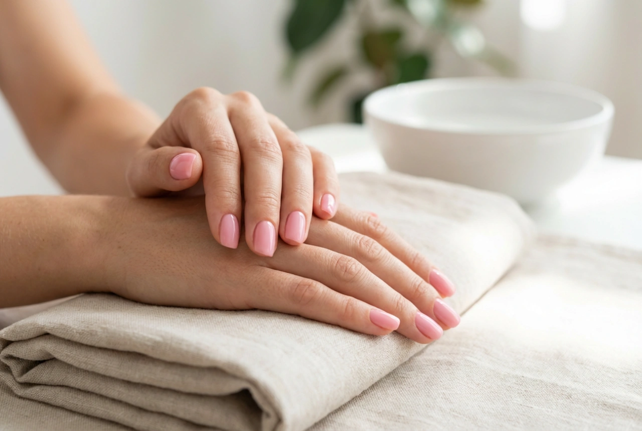 Hybrid manicure: Lyserøde hybridnegle trin-for-trin
