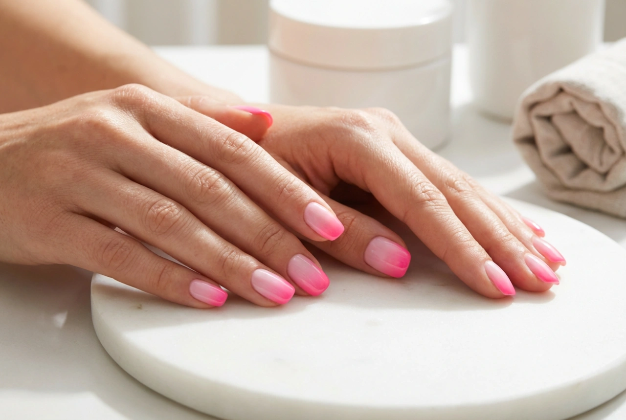 Pink ombre-negle trin for trin: fra babyboomer til neon