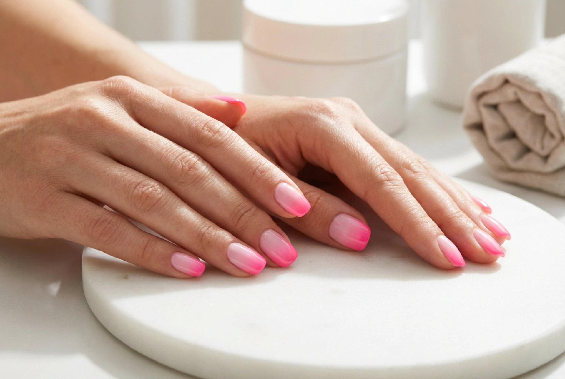 Pink ombre-negle trin for trin: fra babyboomer til neon