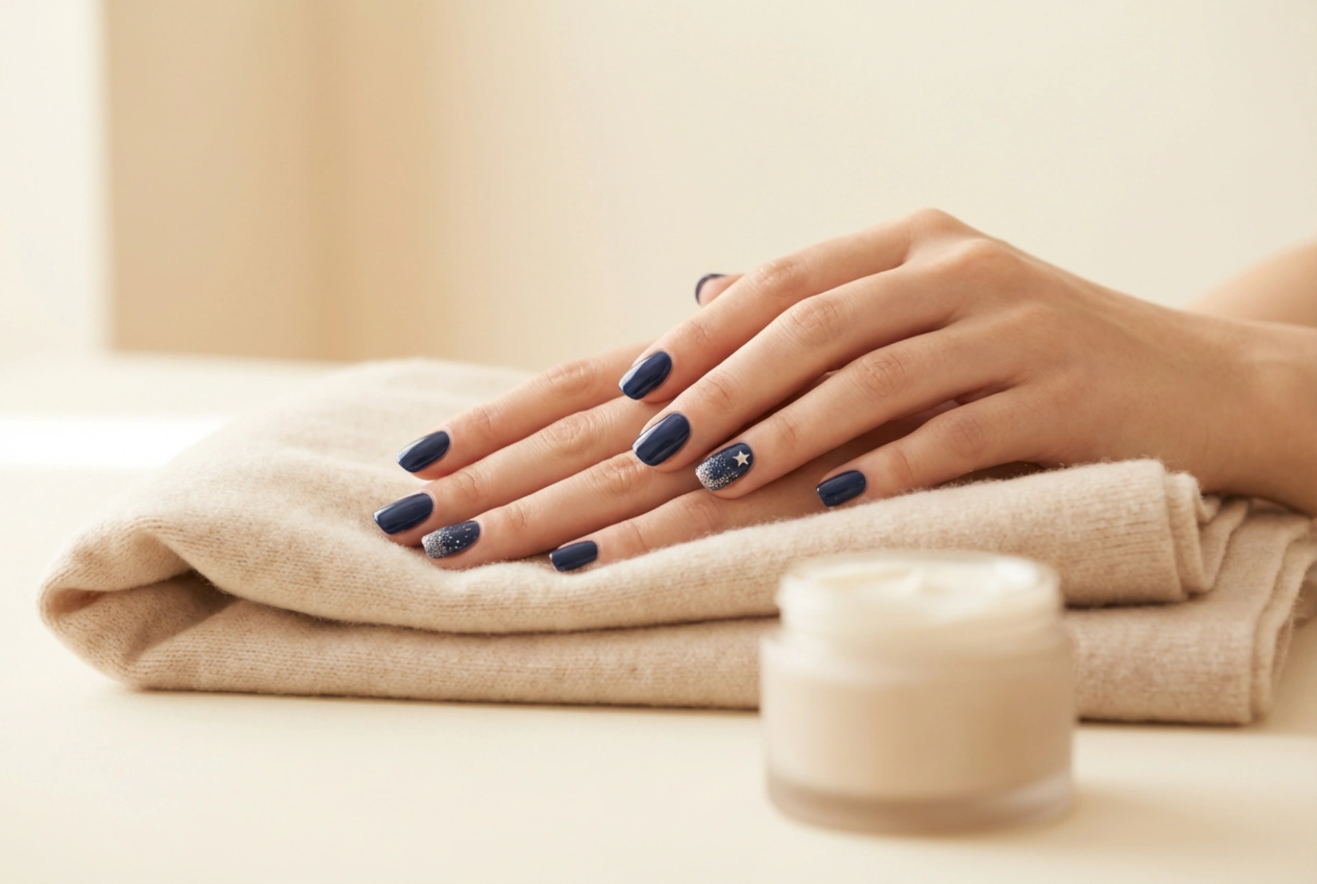 Mørkeblå julenegle: Sådan skaber du et stjernedesign med diskret glitter