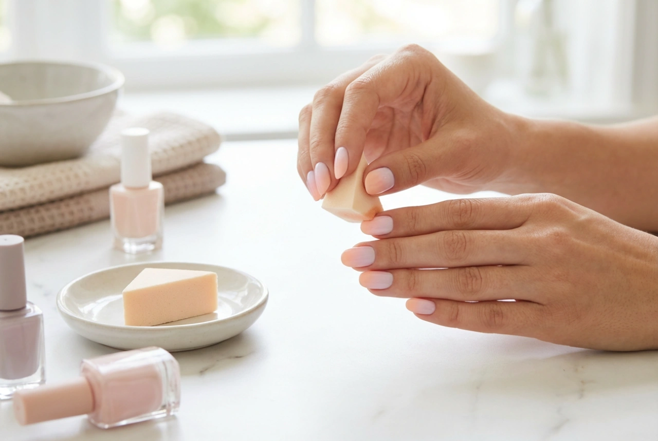 Nem ombre-manicure for begyndere: Hurtig metode med svamp