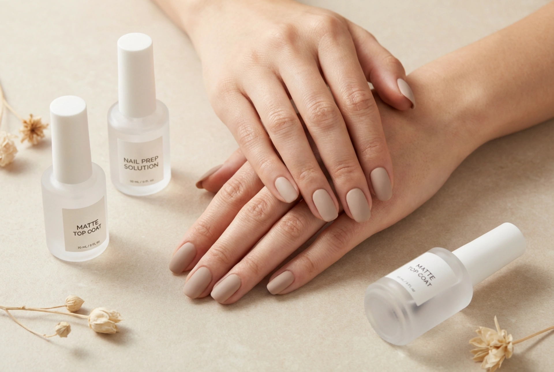 Mat finish: Matte negle uden striber, affedtning og topcoat