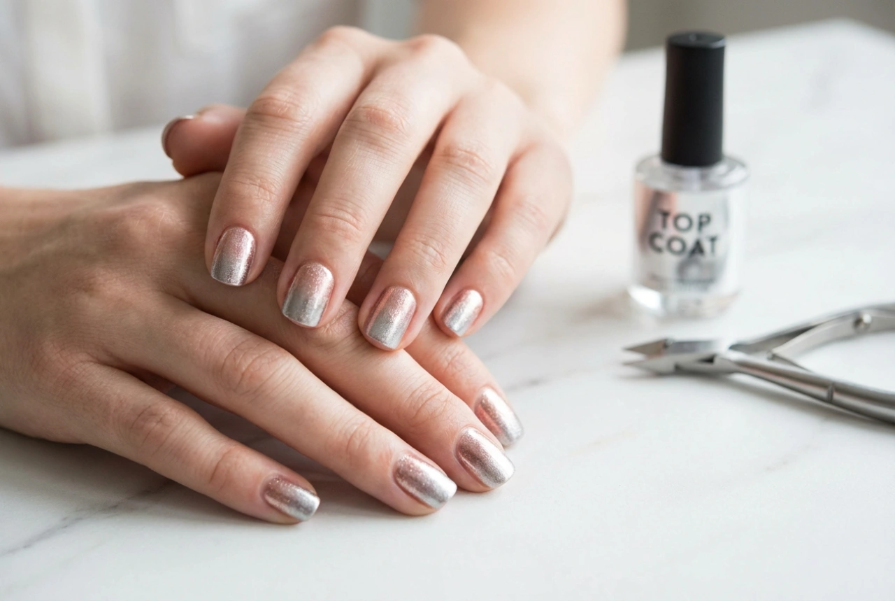 Metalliske ombre-negle: Guide til påføring af pigment og beskyttelse med topcoat