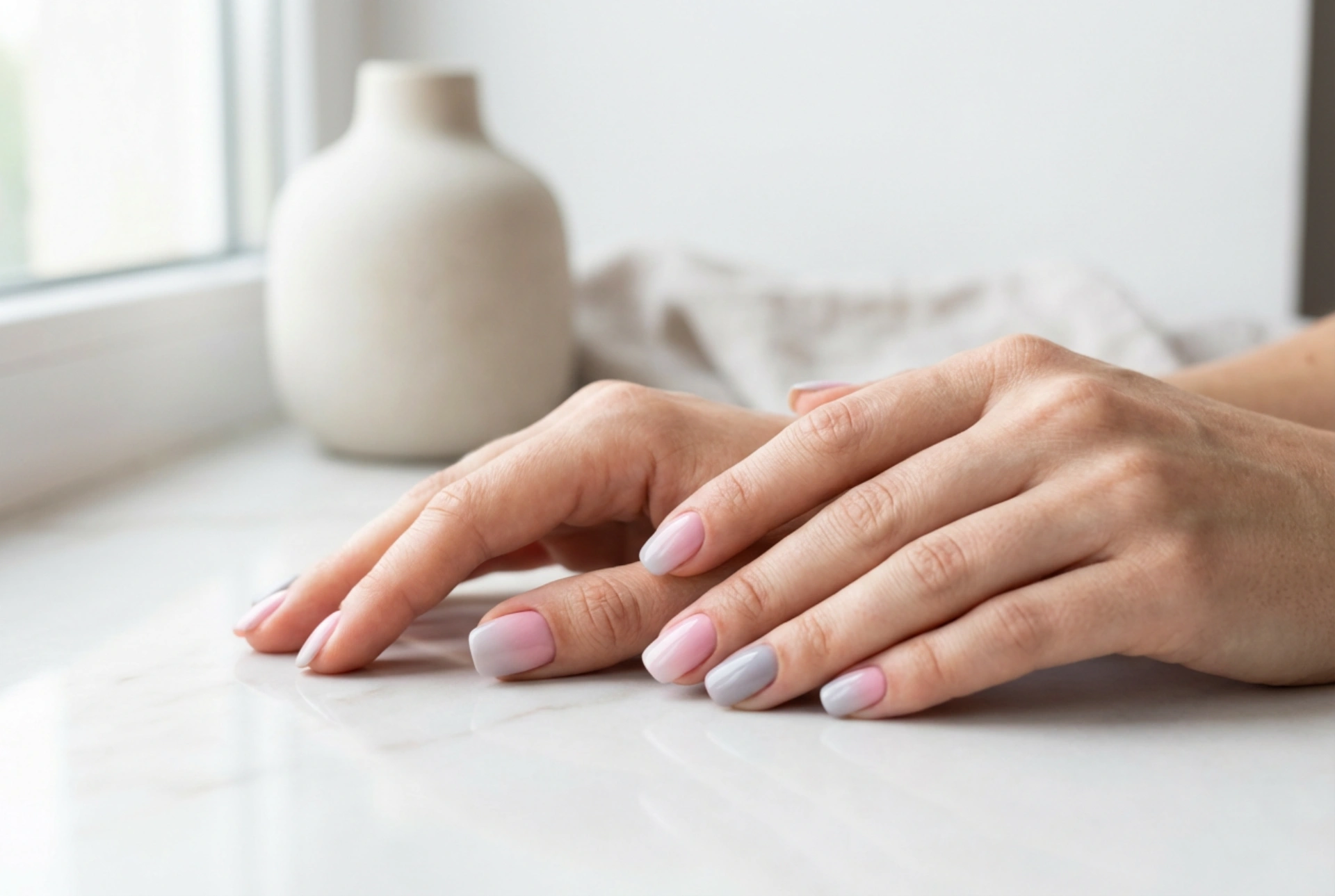Pink og grå ombre-negle: en elegant duo til arbejde og aften
