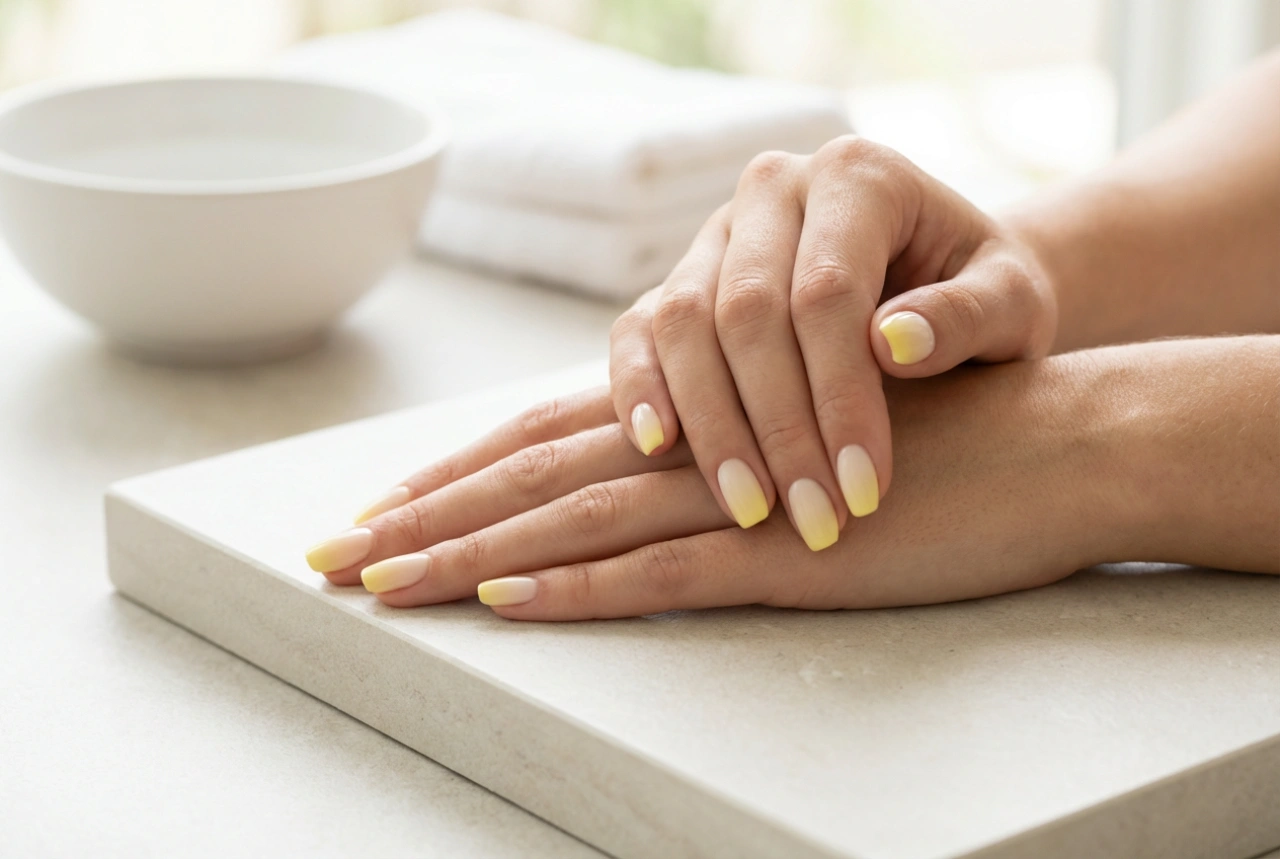 Gule ombre-negle: Den rette base, toning og afslutning