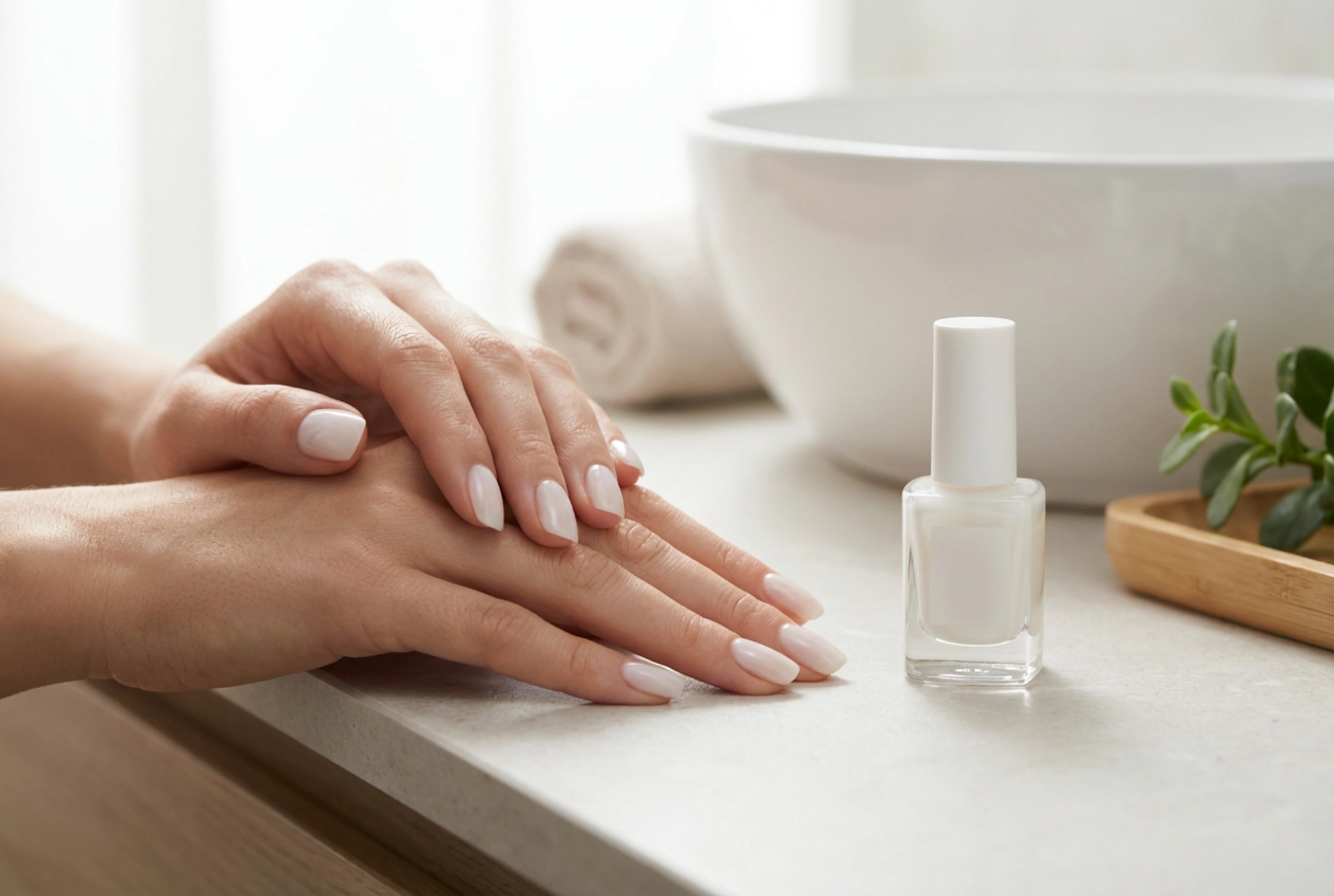Mælkehybrid neglelak: subtil dækning og perfekt finish
