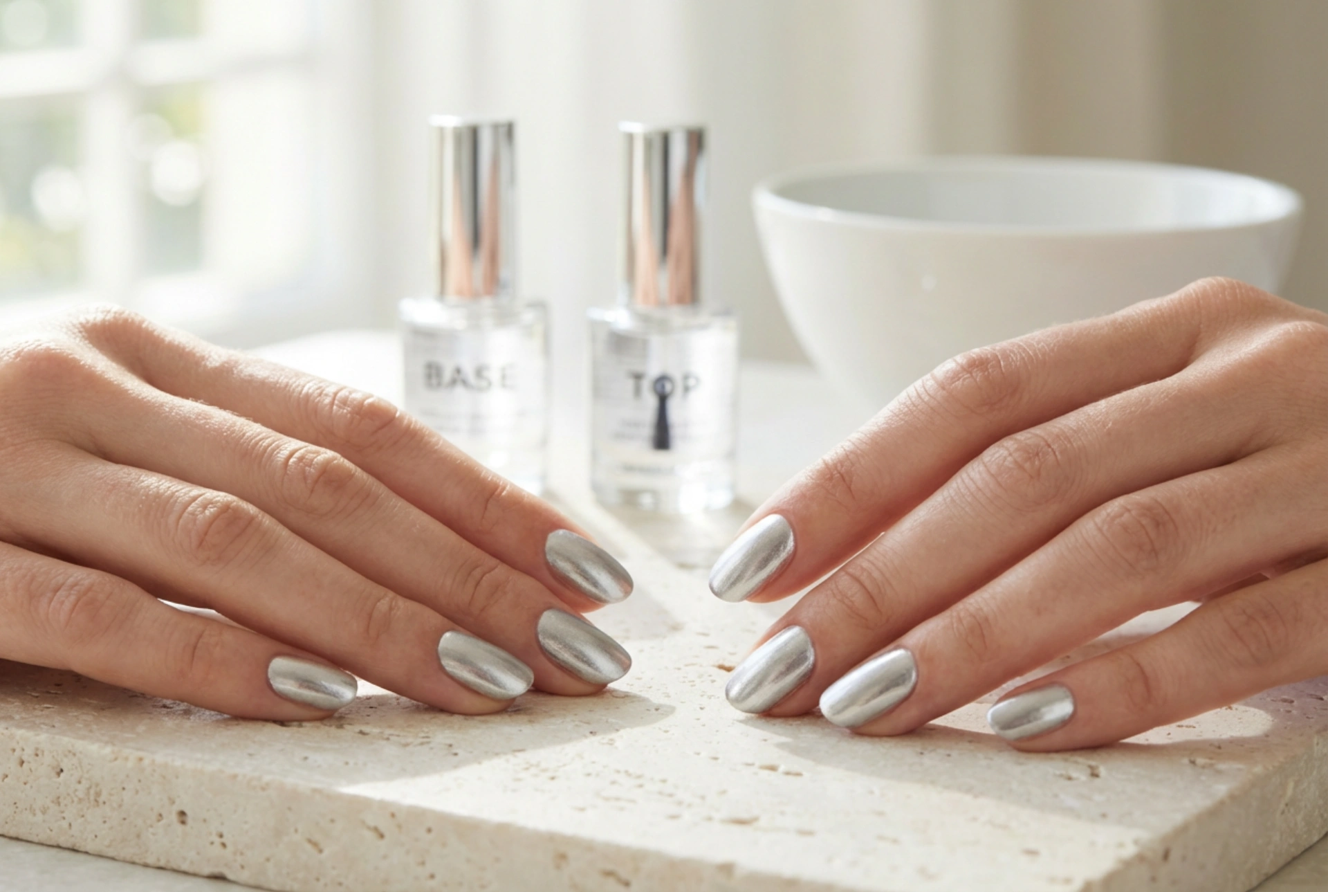 Sølvneglelak uden striber: Base coat, tynde lag og top coat