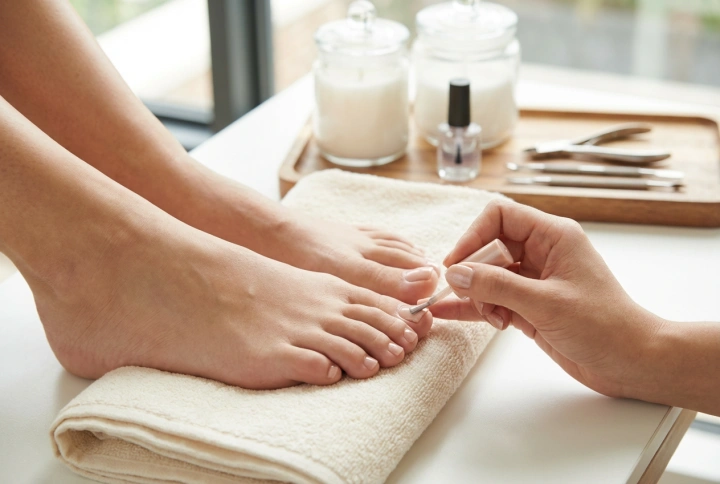 Hybrid Pedicure: Forberedelse af neglepladen, påføring og beskyttelse