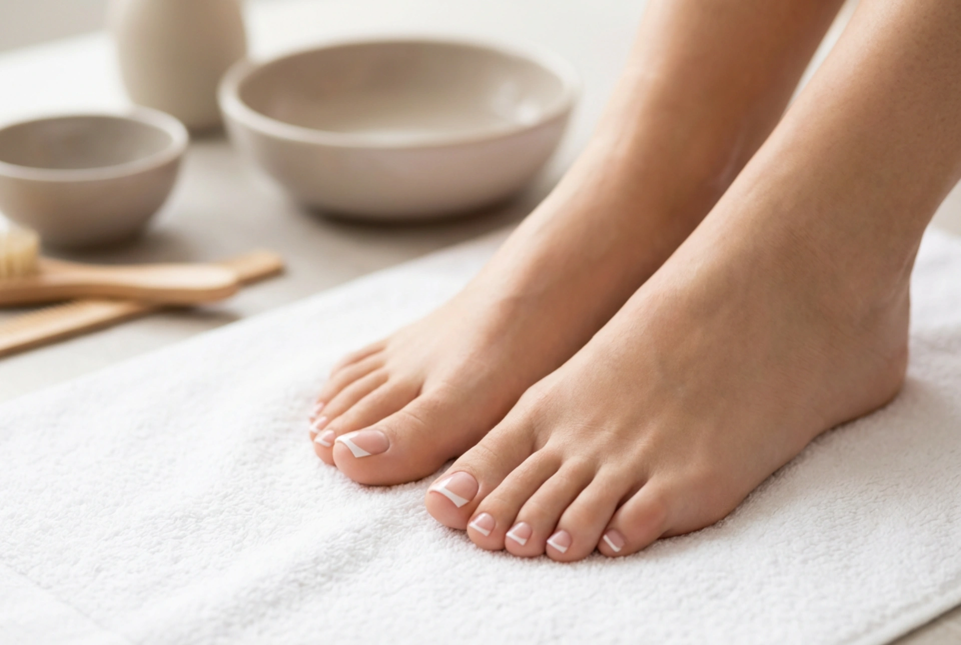 Fransk gel-pedicure: Forberedelse af neglepladen og den præcise hvide kant